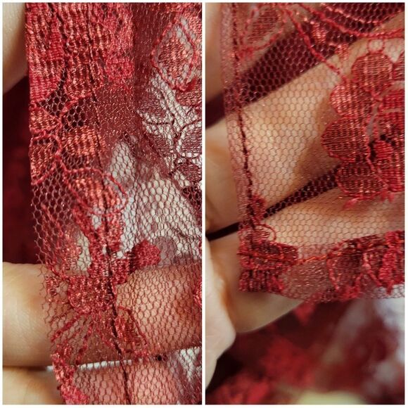 French Cherry Red See Through Lace Coquette Girl Long Sleeves Top Jacket - Picture 13 of 15